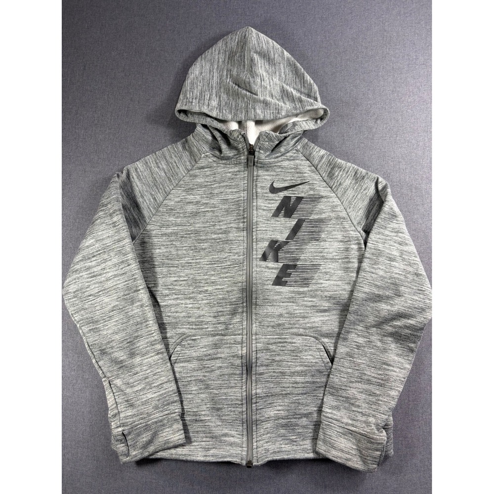Nike Dri-FIT Boys XL Grey Space Dye Full Zip Hoodie Graphic Logo Sweatshirt